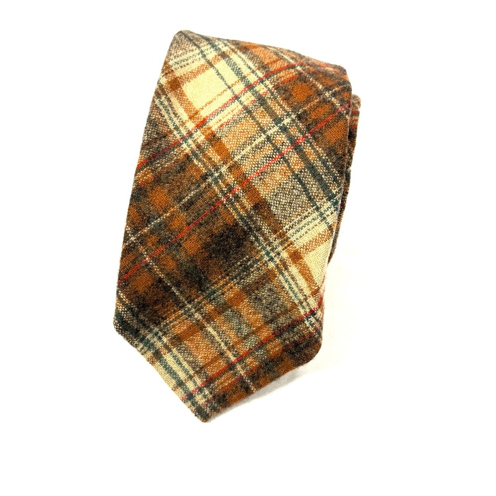 Vintage Pendleton 100% Virgin Wool Neck Tie Brown Plaid Woven Classic Preppy 57"